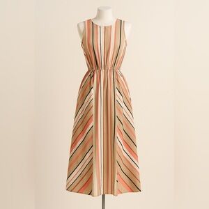 Banana Republic Women's Multicolored Striped Linen Cutout Midi Dress Size 8P